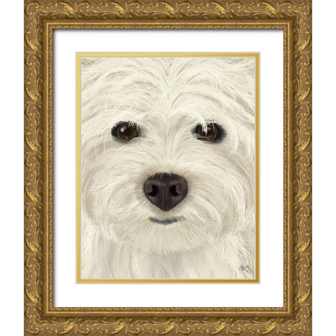 Westie Big Dog Gold Ornate Wood Framed Art Print with Double Matting by Fab Funky