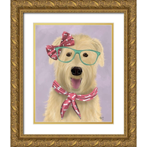 Wheaten Terrier with Glasses and Scarf Gold Ornate Wood Framed Art Print with Double Matting by Fab Funky
