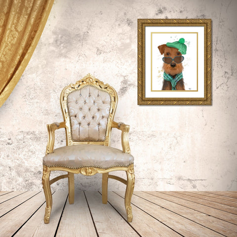 Airedale and Heart Glasses Gold Ornate Wood Framed Art Print with Double Matting by Fab Funky