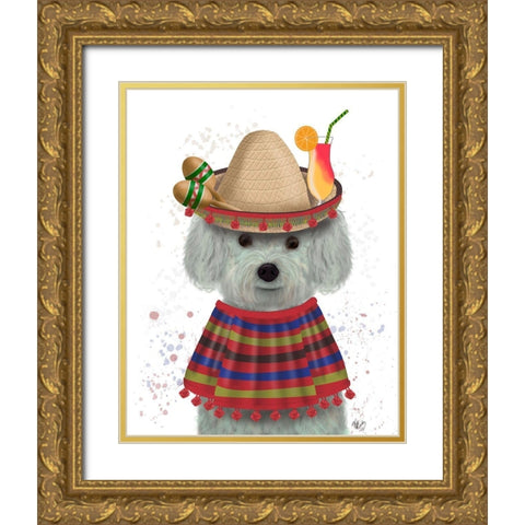 Bichon Frise in Mexican Costume Gold Ornate Wood Framed Art Print with Double Matting by Fab Funky