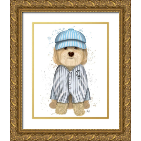 Cockerpoo Baseball Gold Ornate Wood Framed Art Print with Double Matting by Fab Funky
