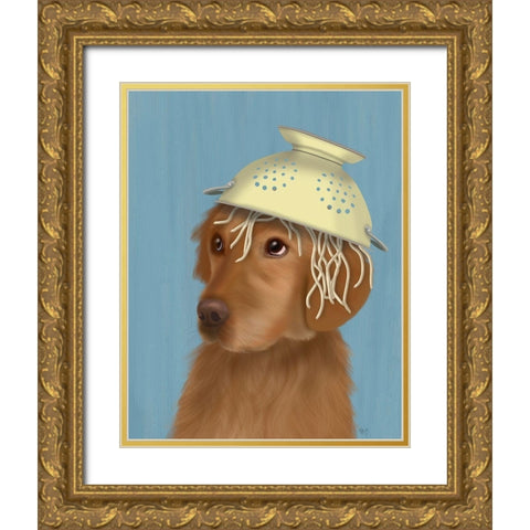 Golden Retriever and Spaghetti Gold Ornate Wood Framed Art Print with Double Matting by Fab Funky