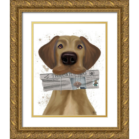 Great Dane Newspaper Gold Ornate Wood Framed Art Print with Double Matting by Fab Funky