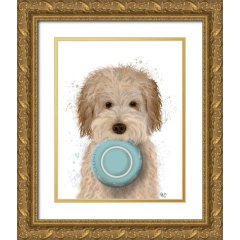 Labradoodle, Cream, Food Bowl Gold Ornate Wood Framed Art Print with Double Matting by Fab Funky