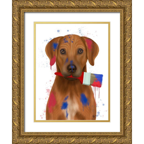Rhodesian Ridgeback Painter Gold Ornate Wood Framed Art Print with Double Matting by Fab Funky