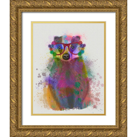 Badger Rainbow Splash Gold Ornate Wood Framed Art Print with Double Matting by Fab Funky