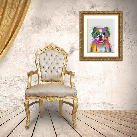 English Bulldog Rainbow Splash Gold Ornate Wood Framed Art Print with Double Matting by Fab Funky