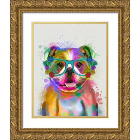 English Bulldog Rainbow Splash Gold Ornate Wood Framed Art Print with Double Matting by Fab Funky