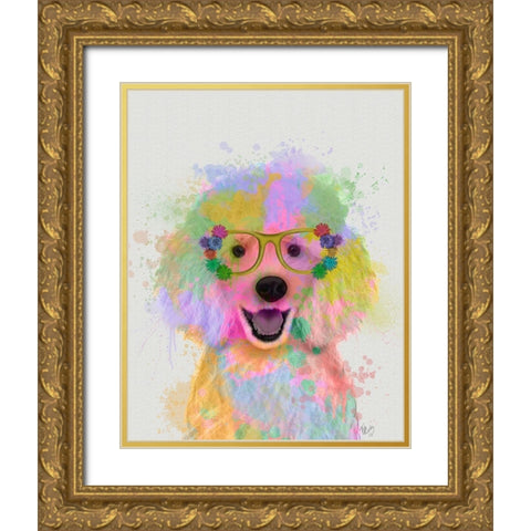 Poodle Rainbow Splash Gold Ornate Wood Framed Art Print with Double Matting by Fab Funky
