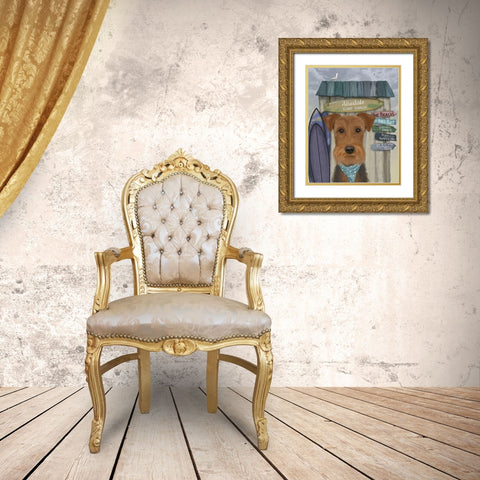 Airedale Surf Shack Gold Ornate Wood Framed Art Print with Double Matting by Fab Funky