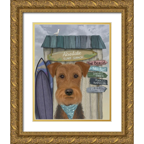 Airedale Surf Shack Gold Ornate Wood Framed Art Print with Double Matting by Fab Funky