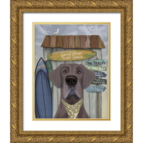 Great Dane Surf Shack Gold Ornate Wood Framed Art Print with Double Matting by Fab Funky