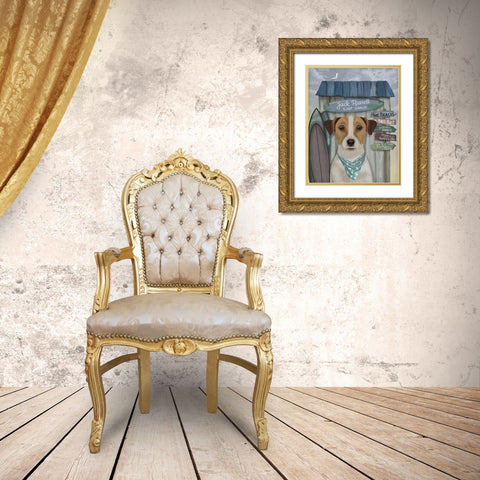 Jack Russell Surf Shack Gold Ornate Wood Framed Art Print with Double Matting by Fab Funky