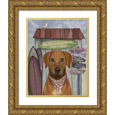 Rhodesian Ridgeback Surf Shack Gold Ornate Wood Framed Art Print with Double Matting by Fab Funky