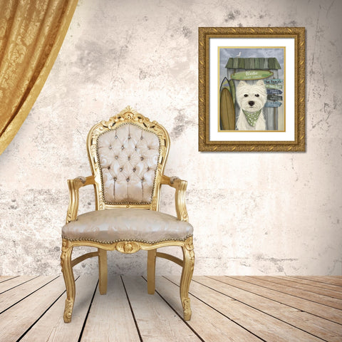 Westie Surf Shack Gold Ornate Wood Framed Art Print with Double Matting by Fab Funky