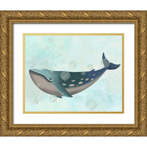 Whale Bubbles 1 Gold Ornate Wood Framed Art Print with Double Matting by Fab Funky