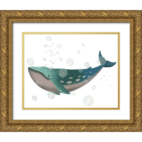 Whale Bubbles 2 Gold Ornate Wood Framed Art Print with Double Matting by Fab Funky