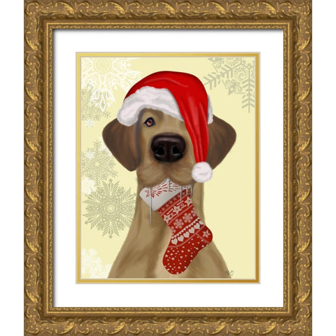 Christmas Drooly Christmas Dane Gold Ornate Wood Framed Art Print with Double Matting by Fab Funky