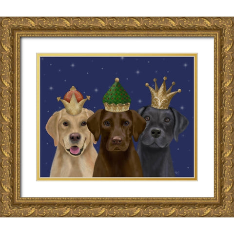 Christmas Labradors, Three Kings Gold Ornate Wood Framed Art Print with Double Matting by Fab Funky