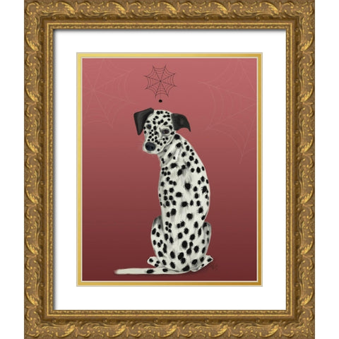Halloween Dalmatian and Spiders Gold Ornate Wood Framed Art Print with Double Matting by Fab Funky