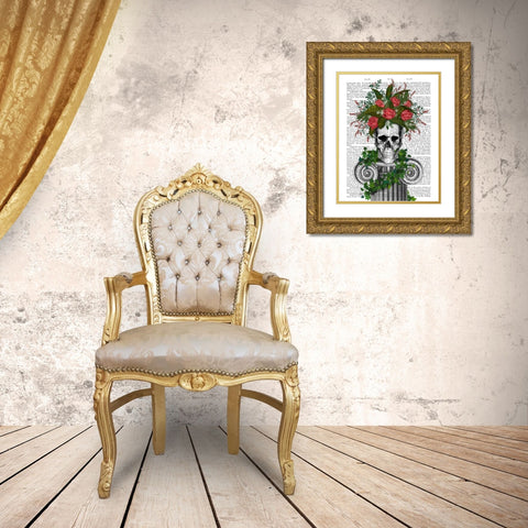 Skull with Roses and Berries Gold Ornate Wood Framed Art Print with Double Matting by Fab Funky