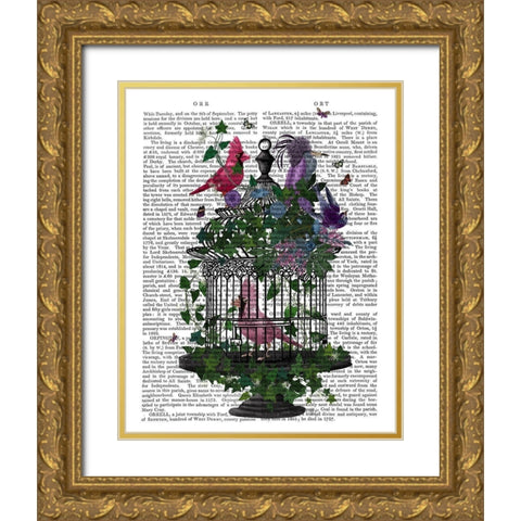 Flower Birdcage 1 Gold Ornate Wood Framed Art Print with Double Matting by Fab Funky