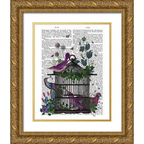 Flower Birdcage 2 Gold Ornate Wood Framed Art Print with Double Matting by Fab Funky