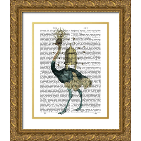 Ostrich Beekeeper Gold Ornate Wood Framed Art Print with Double Matting by Fab Funky