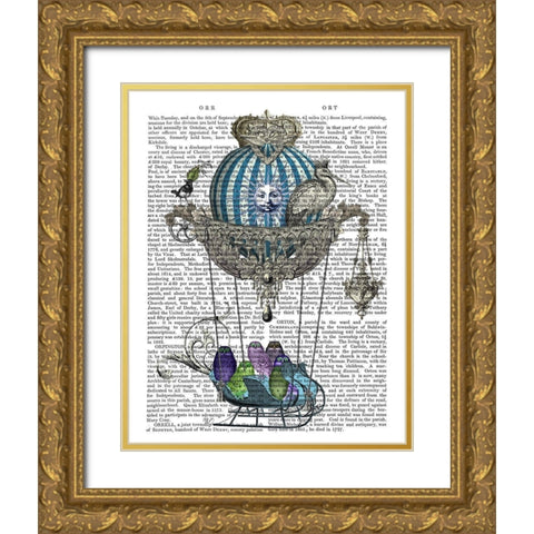 Owls in Sled Balloon Gold Ornate Wood Framed Art Print with Double Matting by Fab Funky