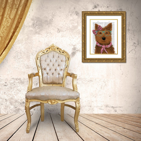 Yorkshire Terrier with Glasses and Scarf Gold Ornate Wood Framed Art Print with Double Matting by Fab Funky