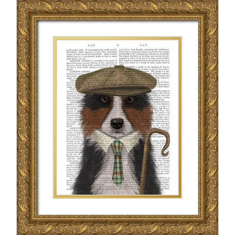 Border Collie Shepherd Gold Ornate Wood Framed Art Print with Double Matting by Fab Funky