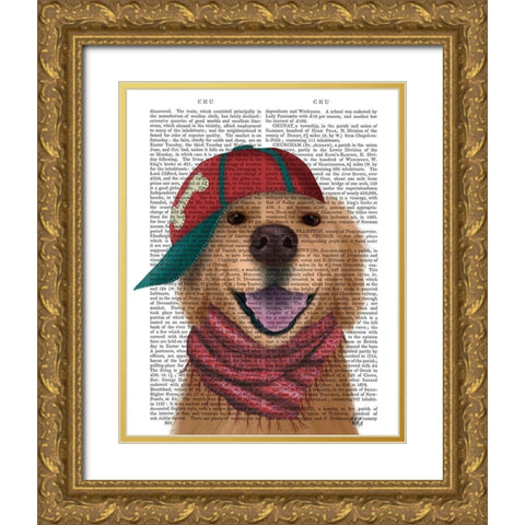 Golden Retriever and Baseball Cap Gold Ornate Wood Framed Art Print with Double Matting by Fab Funky