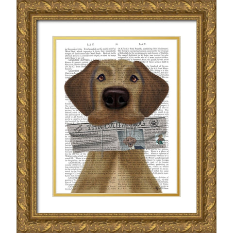 Great Dane Newspaper Gold Ornate Wood Framed Art Print with Double Matting by Fab Funky