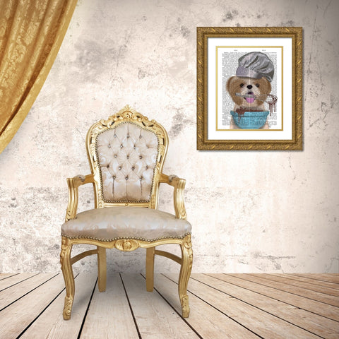 Shih Tzu Baker Gold Ornate Wood Framed Art Print with Double Matting by Fab Funky
