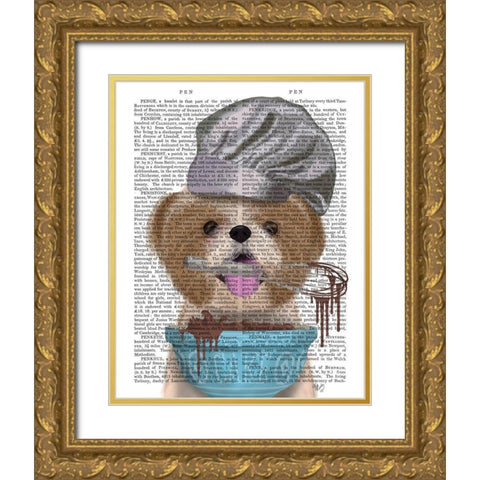 Shih Tzu Baker Gold Ornate Wood Framed Art Print with Double Matting by Fab Funky