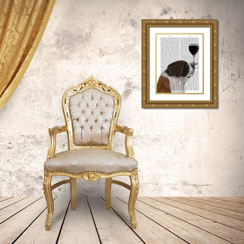 Dog Au Vin, St Bernard Gold Ornate Wood Framed Art Print with Double Matting by Fab Funky