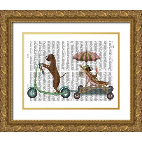 Boxer Scooter Gold Ornate Wood Framed Art Print with Double Matting by Fab Funky