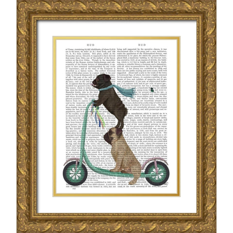 Pug Scooter Gold Ornate Wood Framed Art Print with Double Matting by Fab Funky