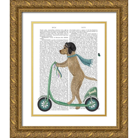 Yellow Labrador Scooter Gold Ornate Wood Framed Art Print with Double Matting by Fab Funky