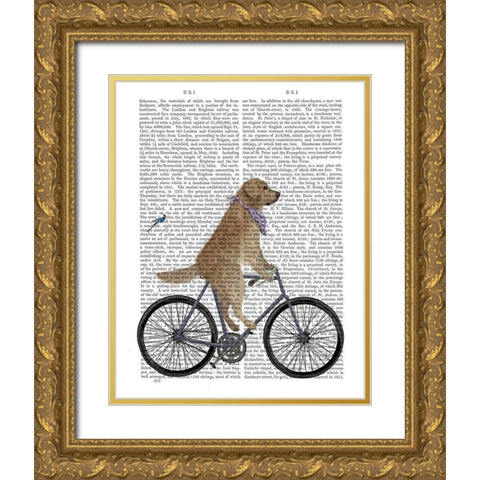 Golden Retriever Bicycle Gold Ornate Wood Framed Art Print with Double Matting by Fab Funky