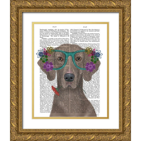 Weimaraner  and Flower Glasses Gold Ornate Wood Framed Art Print with Double Matting by Fab Funky