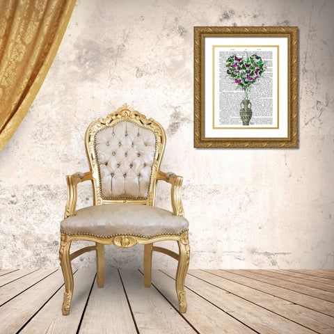 Butterfly Heart Bush, Green and Pink Gold Ornate Wood Framed Art Print with Double Matting by Fab Funky
