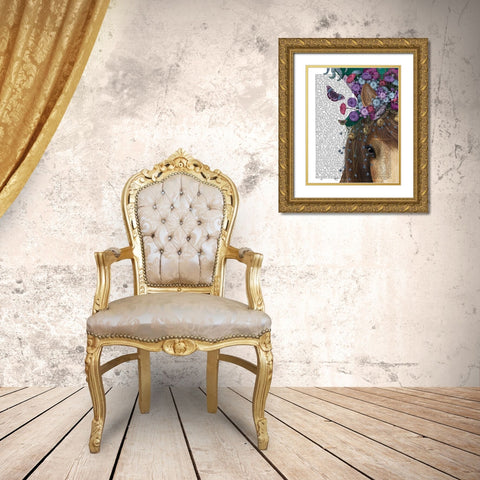 Horse Mad Hatter, Close Up Gold Ornate Wood Framed Art Print with Double Matting by Fab Funky