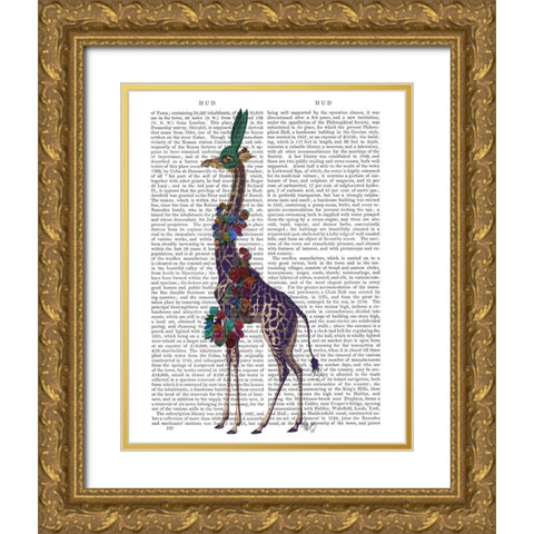Giraffe Bunny Mask, Full Gold Ornate Wood Framed Art Print with Double Matting by Fab Funky