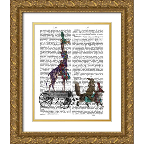 Giraffe Delivery Gold Ornate Wood Framed Art Print with Double Matting by Fab Funky