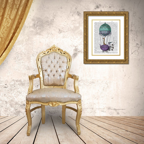 Giraffe in Teapot Gold Ornate Wood Framed Art Print with Double Matting by Fab Funky