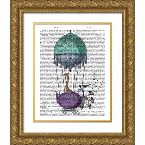 Giraffe in Teapot Gold Ornate Wood Framed Art Print with Double Matting by Fab Funky