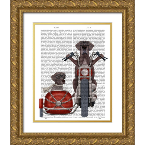 Great Dane Chopper and Sidecar Gold Ornate Wood Framed Art Print with Double Matting by Fab Funky