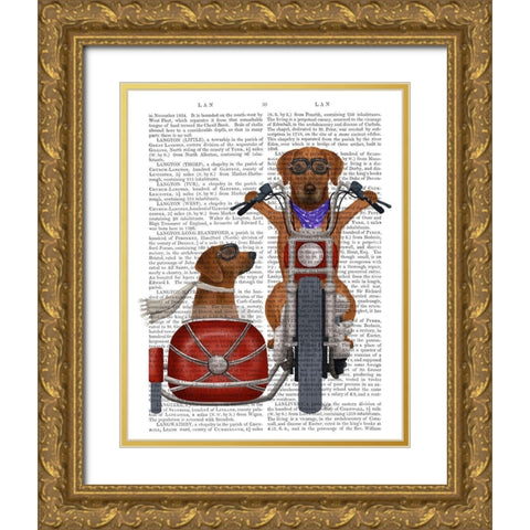 Rhodesian Ridgeback Chopper and Sidecar Gold Ornate Wood Framed Art Print with Double Matting by Fab Funky