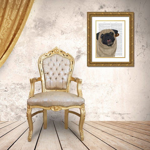 Pug, Catch 2 Gold Ornate Wood Framed Art Print with Double Matting by Fab Funky